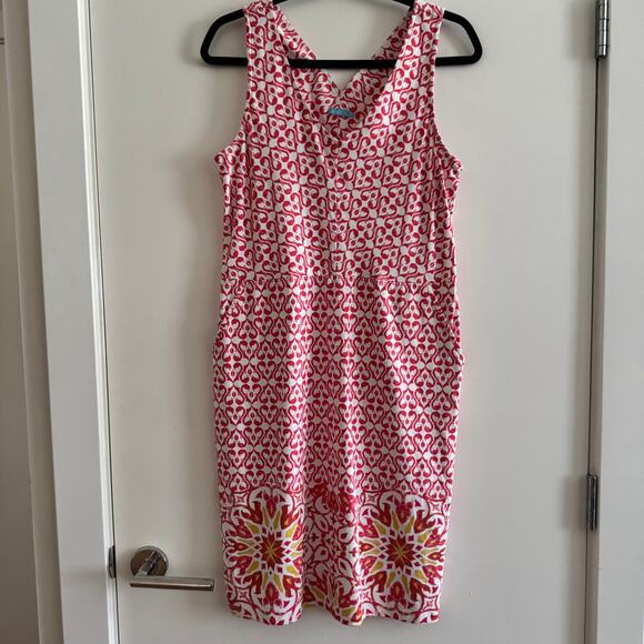 J. McLaughlin Geometric Dress Red V-Neck Side Pocket Sleeveless Pullover Sz M - Picture 1 of 7